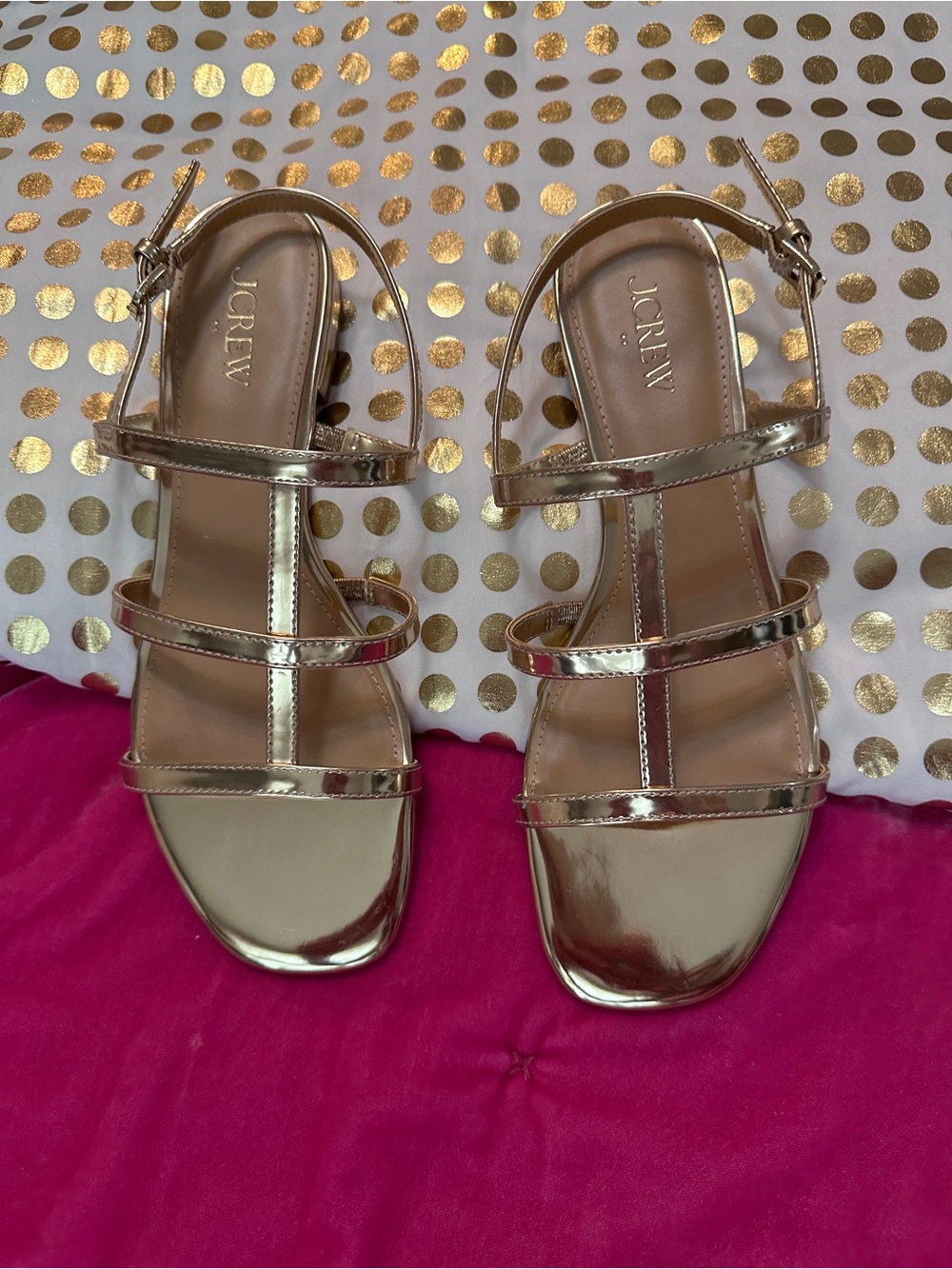 J. Crew Shiny Gold Multi-Strap Flat Sandals sz 8